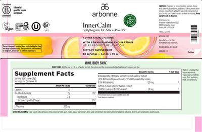 Photo of the Arbonne InnerCalm Pink Lemonade Flavor label
