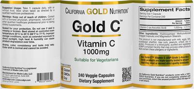 Photo of the California Gold Nutrition Gold C Vitamin C 1000 mg label