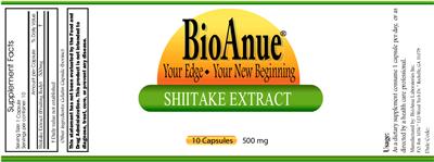 Photo of the BioAnue Shiitake Extract label