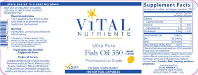 Photo of the Vital Nutrients Ultra Pure Fish Oil 350 Lemon Flavor label