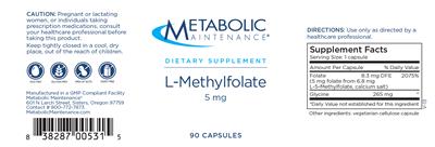 Photo of the Metabolic Maintenance L-Methylfolate 5 mg label