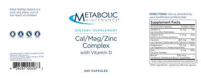 Photo of the Metabolic Maintenance Cal/Mag/Zinc Complex with Vitamin D label