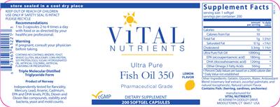 Photo of the Vital Nutrients Ultra Pure Fish Oil 350 Lemon Flavor label