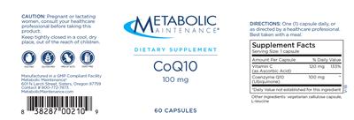 Photo of the Metabolic Maintenance CoQ10 100 mg label