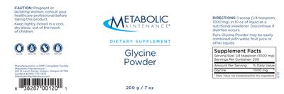 Photo of the Metabolic Maintenance Glycine Powder label