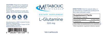 Photo of the Metabolic Maintenance L-Glutamine 500 mg label