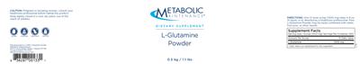 Photo of the Metabolic Maintenance L-Glutamine Powder label