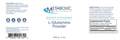 Photo of the Metabolic Maintenance L-Glutamine Powder label