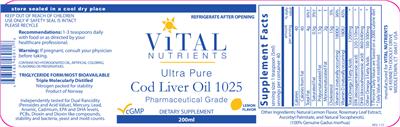 Photo of the Vital Nutrients Ultra Pure Cod Liver Oil 1025 Lemon Flavor label