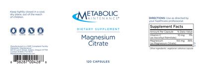 Photo of the Metabolic Maintenance Magnesium Citrate label