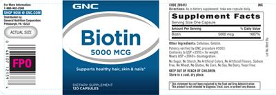 Photo of the GNC Biotin 5000 mcg label
