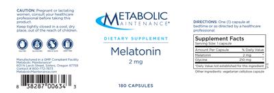 Photo of the Metabolic Maintenance Melatonin 2 mg label