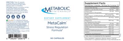 Photo of the Metabolic Maintenance MetaCalm label