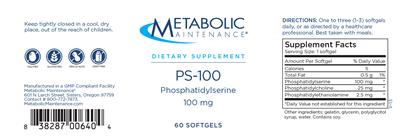 Photo of the Metabolic Maintenance PS-100 100 mg label