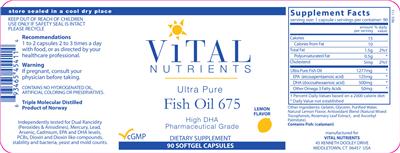 Photo of the Vital Nutrients Ultra Pure Fish Oil 675 Lemon Flavor label