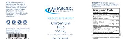 Photo of the Metabolic Maintenance Chromium Plus 500 mcg label
