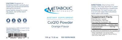 Photo of the Metabolic Maintenance CoQ10 Powder Orange Flavor label