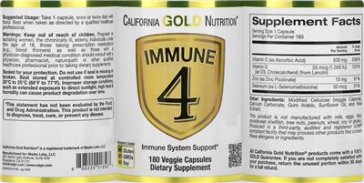 Photo of the California Gold Nutrition Immune 4 label