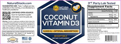 Photo of the NS Natural Stacks Coconut Vitamin D3 label