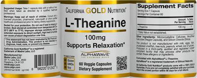 Photo of the California Gold Nutrition L-Theanine 100 mg label