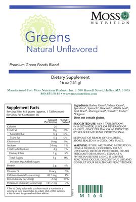 Photo of the Moss Nutrition Greens Natural Unflavored label