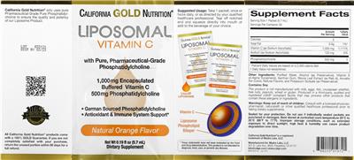 Liposomal Vitamin C 1,000 mg Natural Orange Flavor のラベル画像（NIH DSLD）