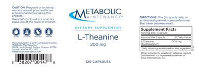 Photo of the Metabolic Maintenance L-Theanine 200 mg label