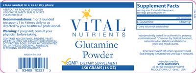 Photo of the Vital Nutrients Glutamine Powder label