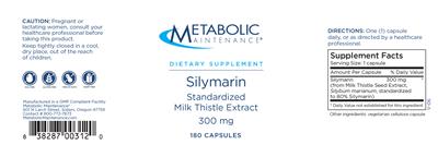 Photo of the Metabolic Maintenance Silymarin 300 mg label