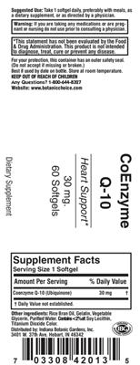 Photo of the Indiana Botanic Gardens CoEnzyme Q-10 30 mg label
