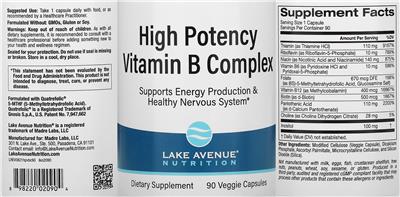 Photo of the Lake Avenue Nutrition High Potency Vitamin B Complex label
