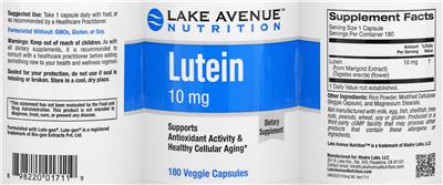Photo of the Lake Avenue Nutrition Lutein 10 mg label
