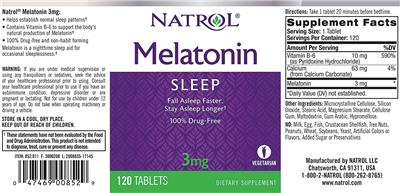 Photo of the Natrol Melatonin 3 mg label