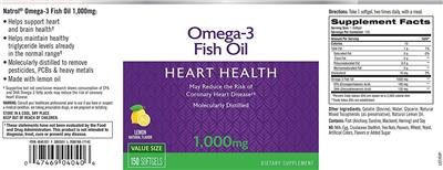 Photo of the Natrol Omega-3 Fish Oil 1,000 mg Lemon label