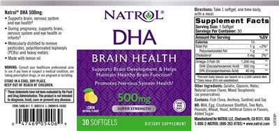 Photo of the Natrol DHA 500 mg Lemon Natural Flavor label