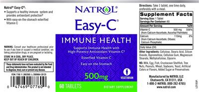 Photo of the Natrol Easy-C 500 mg label