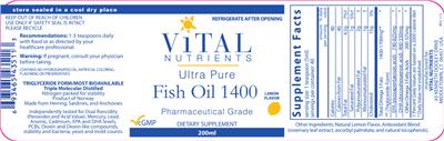 Photo of the Vital Nutrients Ultra Pure Fish Oil 1400 Lemon Flavor label