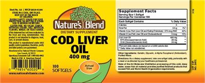 Photo of the Nature's Blend Cod Liver Oil 400 mg label