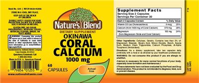 Photo of the Nature's Blend Okinawa Coral Calcium 1000 mg label