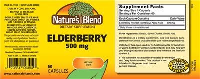 Photo of the Nature's Blend Elderberry 500 mg label