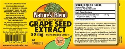 Photo of the Nature's Blend Grape Seed Extract 50 mg label