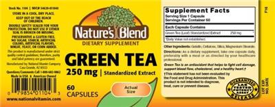 Photo of the Nature's Blend Green Tea 250 mg label