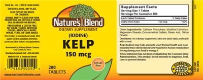 Photo of the Nature's Blend Kelp (Iodine) 150 mcg label