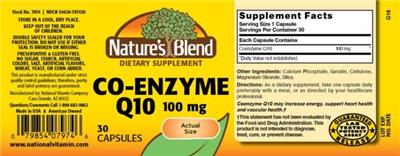 Photo of the Nature's Blend Co-Enzyme Q10 100 mg label
