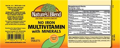 Photo of the Nature's Blend No Iron Multivitamin with Minerals label