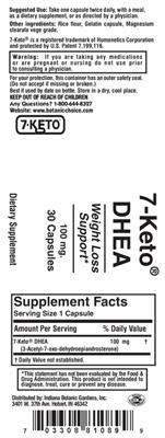 Photo of the Indiana Botanic Gardens 7-Keto DHEA label