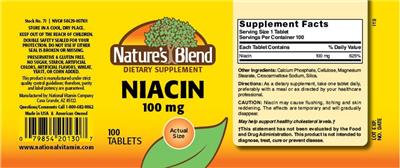 Photo of the Nature's Blend Niacin 100 mg label