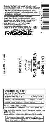Photo of the Indiana Botanic Gardens D-Ribose With Vitamin B-12 label