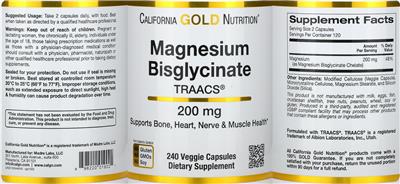Photo of the California Gold Nutrition Magnesium Bisglycinate 200 mg label