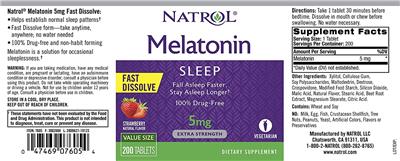 Photo of the Natrol Melatonin 5 mg Strawberry label